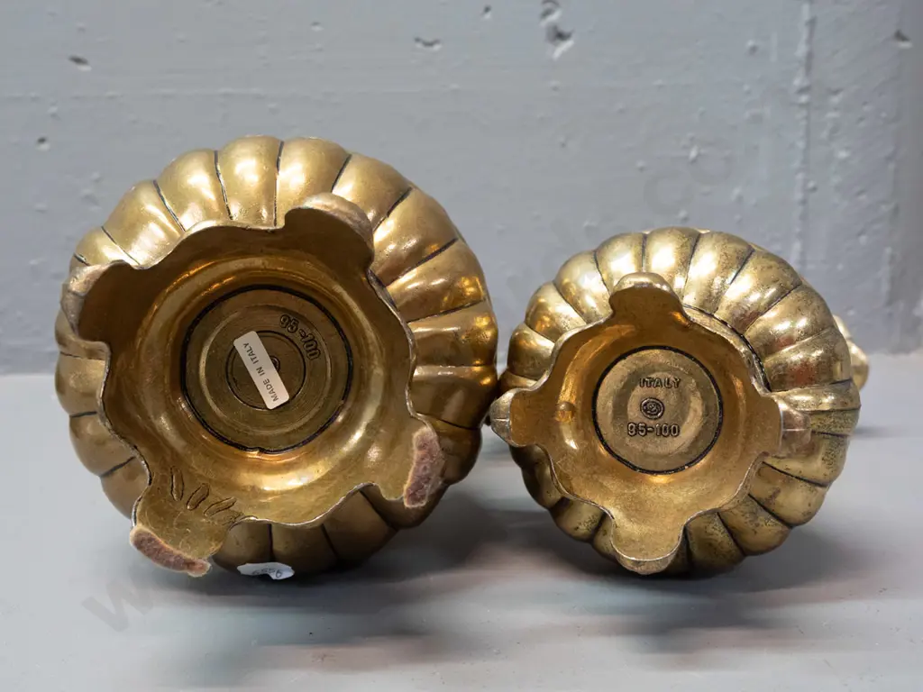 2 ornate Italian cast brass ewer jugs with applied decoration, rococo style handles - some discolouration / pitting. Image 1++