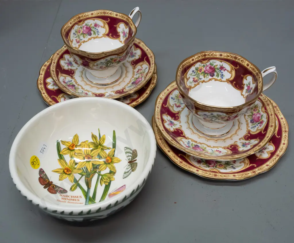 2 Royal Albert Lady Hamilton trios and a Portmeirion Botanic Garden small bowl H-70 D-140 Image 1++