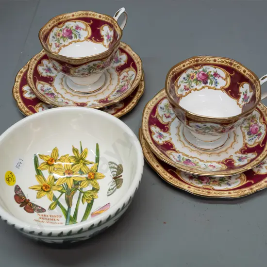 2 Royal Albert Lady Hamilton trios and a Portmeirion Botanic Garden small bowl H-70 D-140