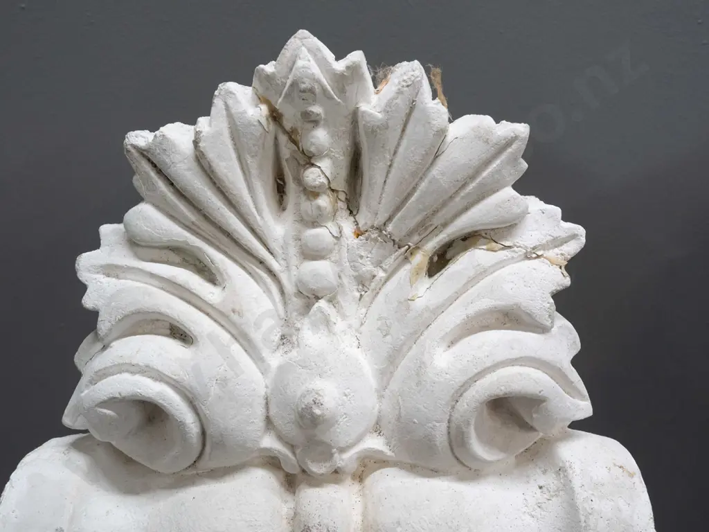 pair of cast plaster decorative architectural corbels with top plate / base for display - two have repairs, all with Image 1++