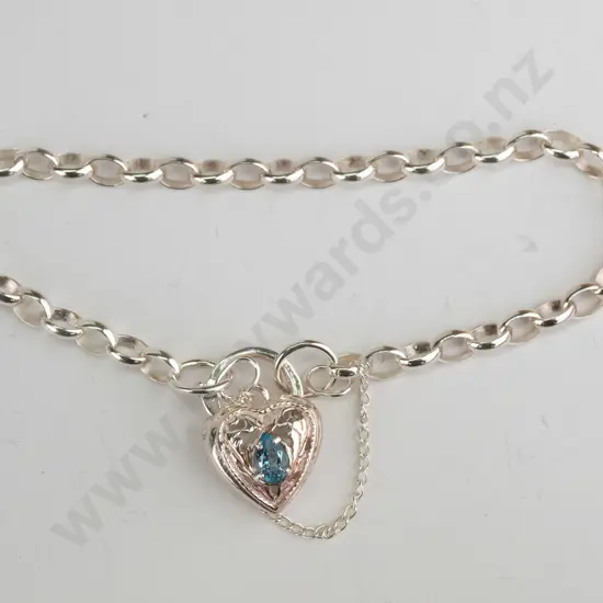 sterling silver belcher bracelet with topaz padlock catch