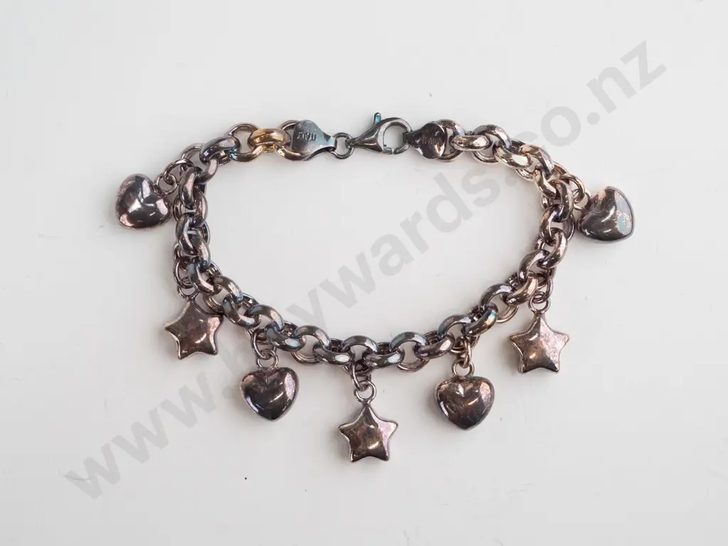 sterling silver charm bracelet stars & hearts Image 1++