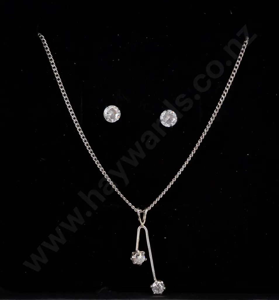 cz and sterling silver earring and necklace set Image 1++