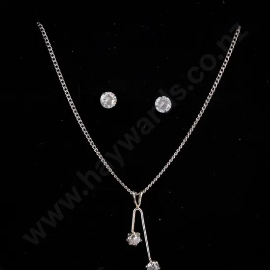 cz and sterling silver earring and necklace set
