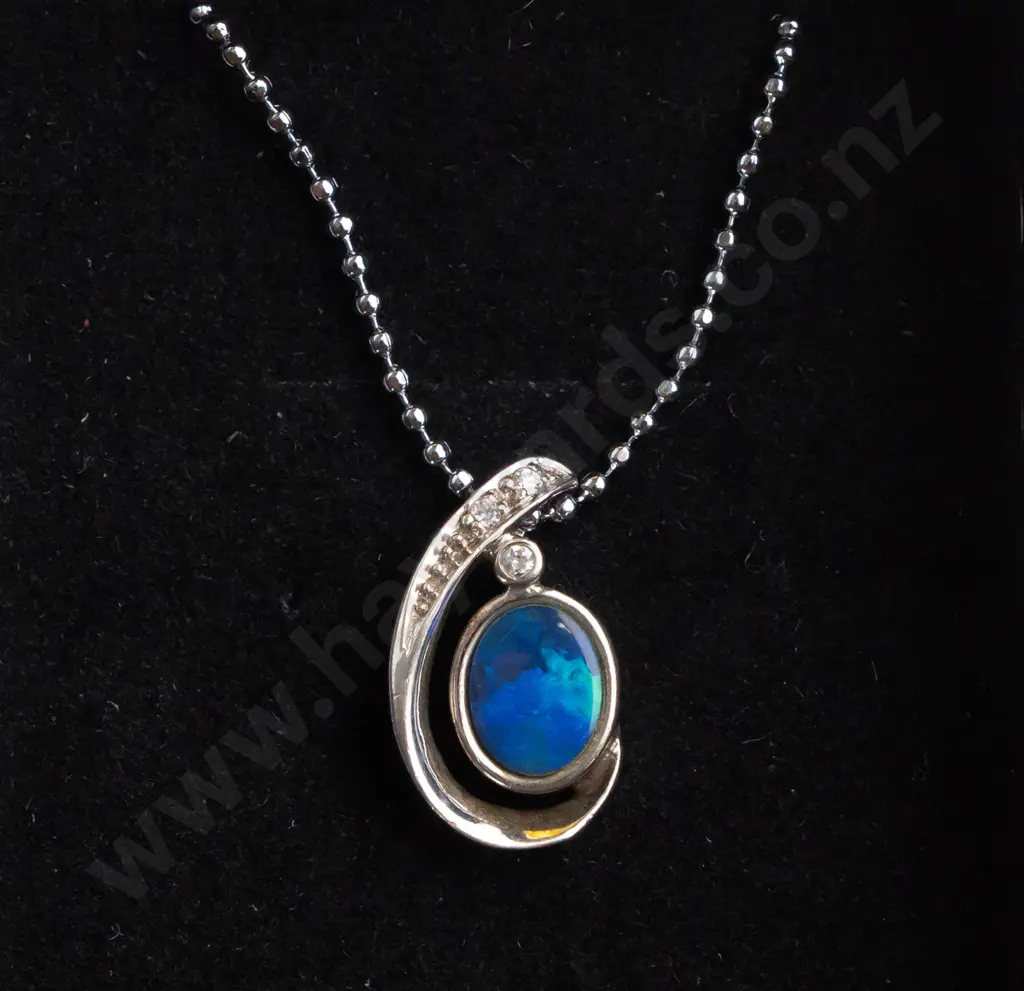 silver cz & blue stone necklace stamped 925 Image 1++