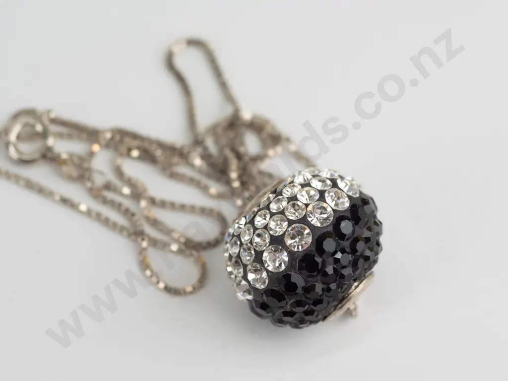 silver black/white crystal ball necklace stamped Image 1++