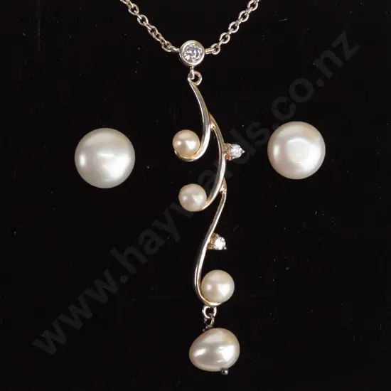 silver cz & pearl necklace