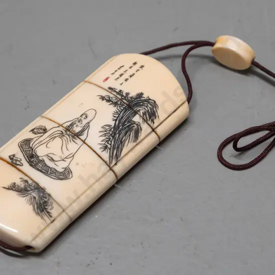 faux ivory or bone inro - 4 pieces held together with cord L-70