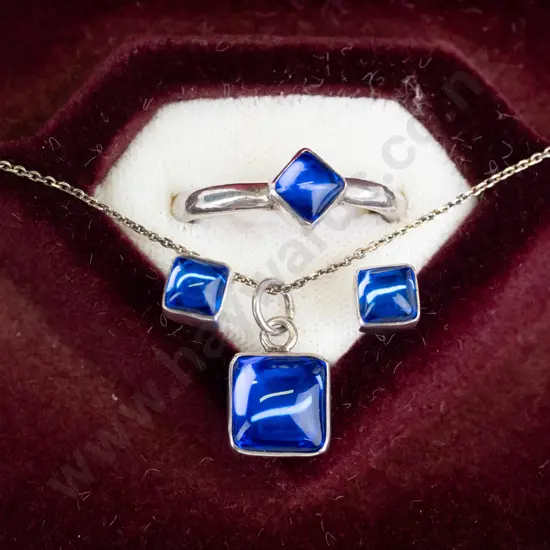 silver blue stone necklace, ring & earring set all stamped 925