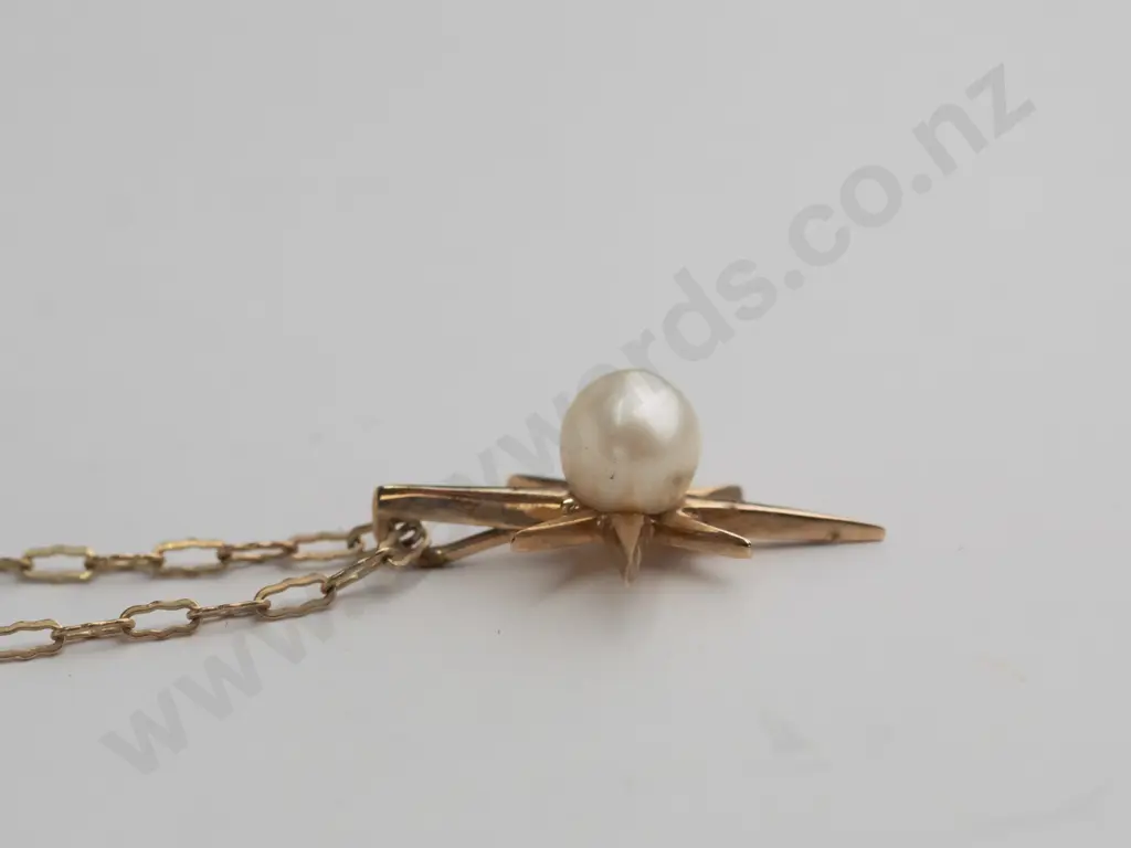 pearl 9ct sunburst pendant and chain (2.52g) Image 1++