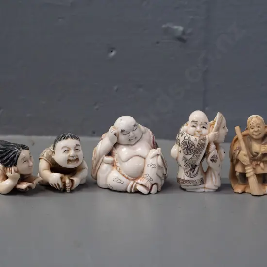 5 faux ivory or bone figures and/or netsuke