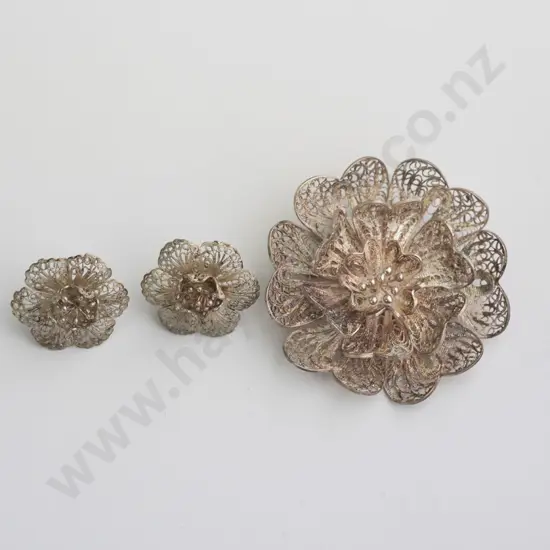 filagree flower brooch & earring set