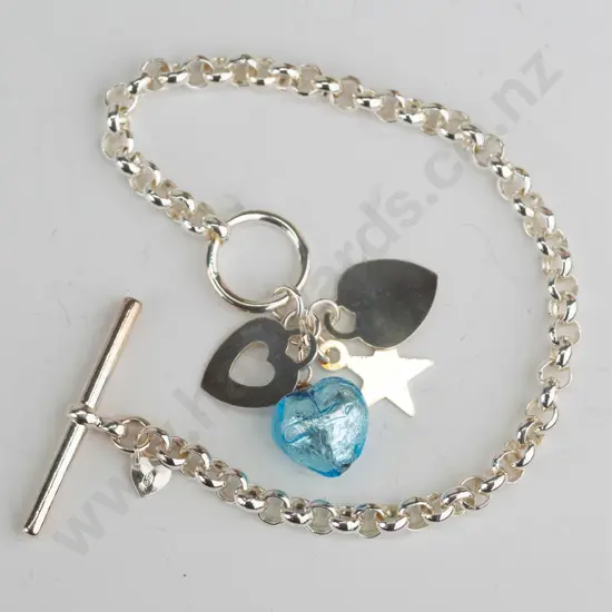 sterling silver belcher bracelet with heart & star charms