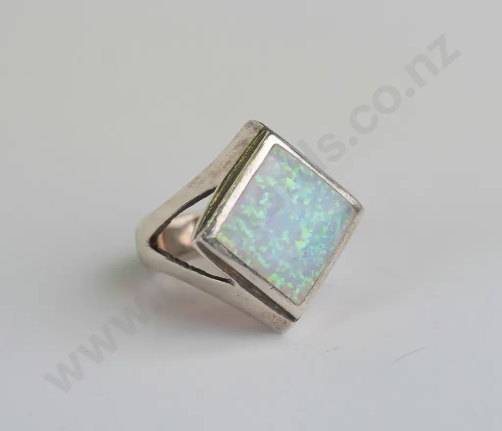 opal sterling silver ring  - size O Image 1++