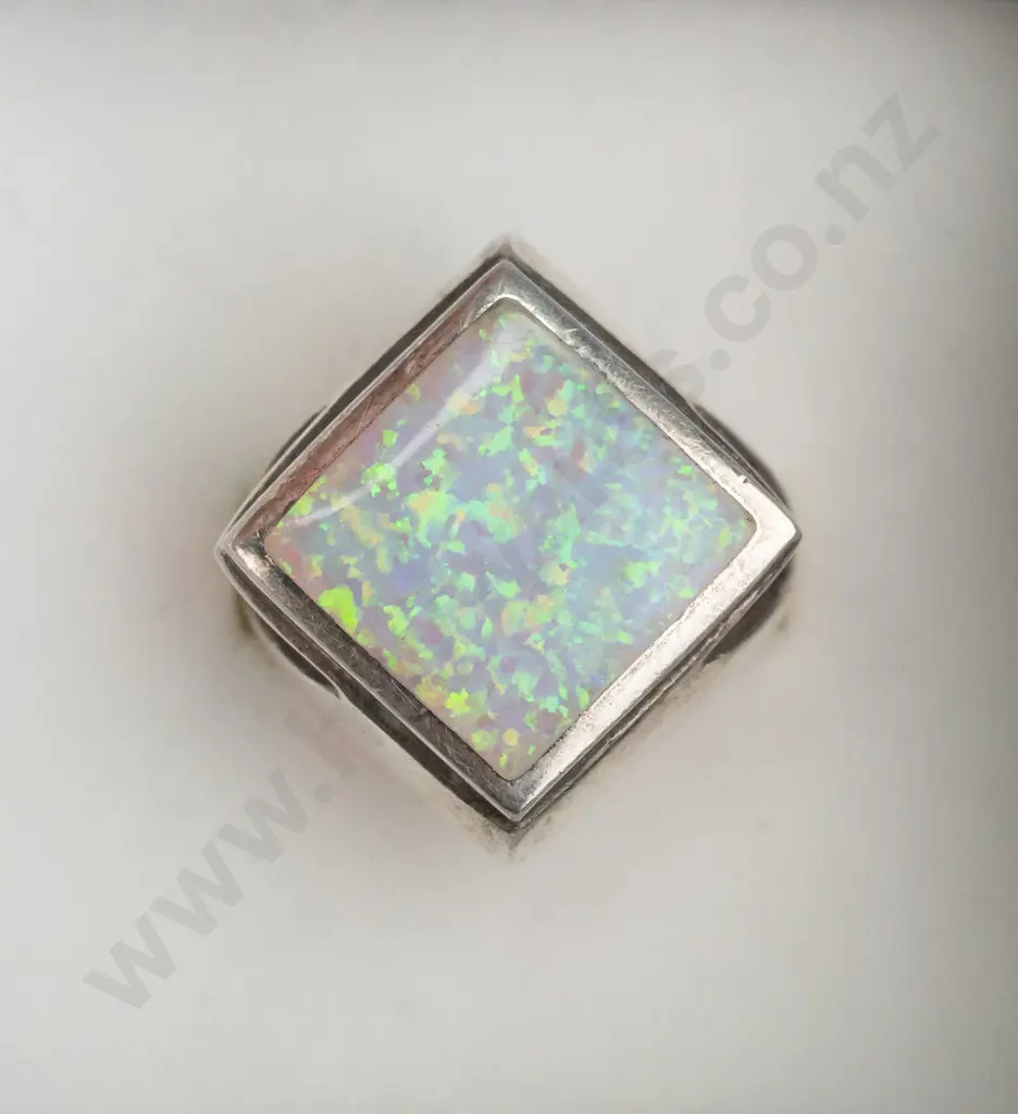opal sterling silver ring  - size O Image 1++