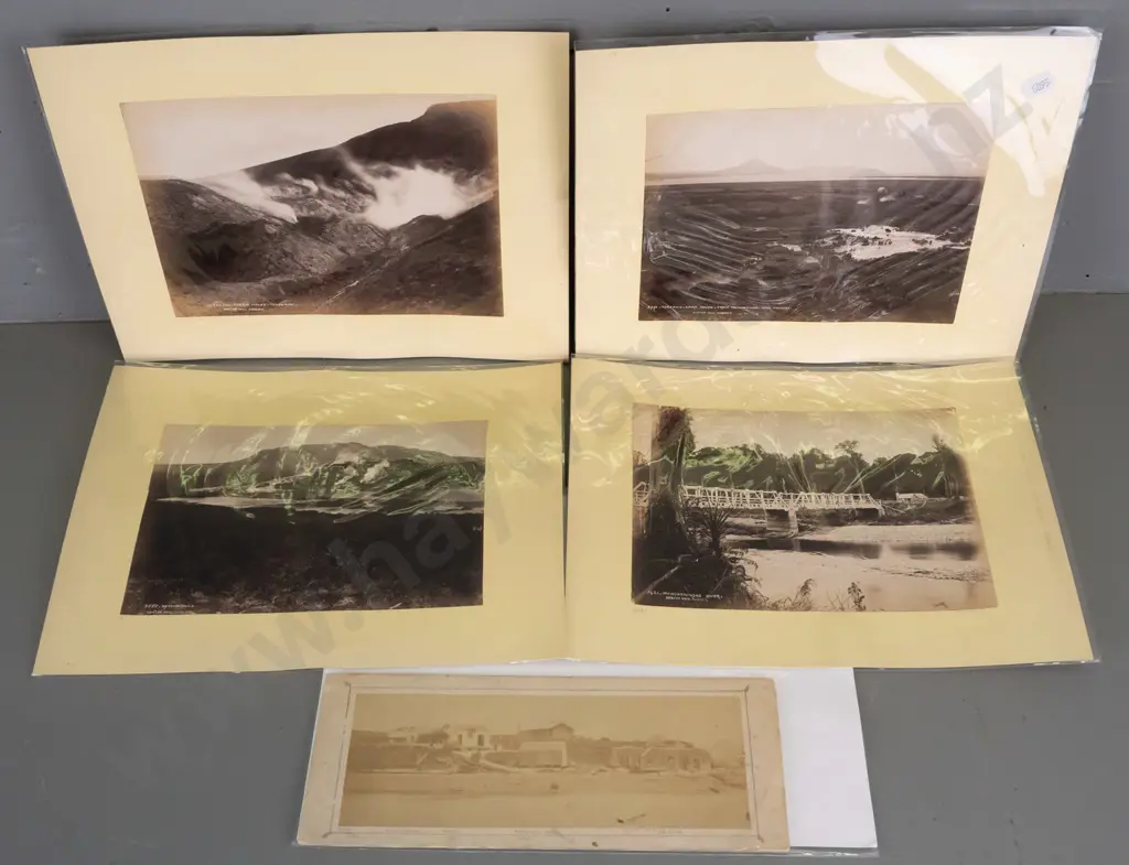 8 vintage NZ photographs, some on double sided card, 2 in mats, north island subjects: early Auckland waterfront, King Image 1++