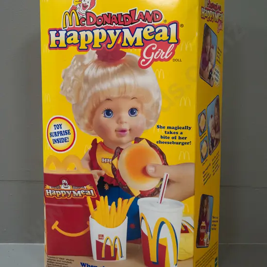 McDonald's promotional McDonaldland Happy Meal Girl doll in original box with accessories and booklet. 1997 Hasbro, some
