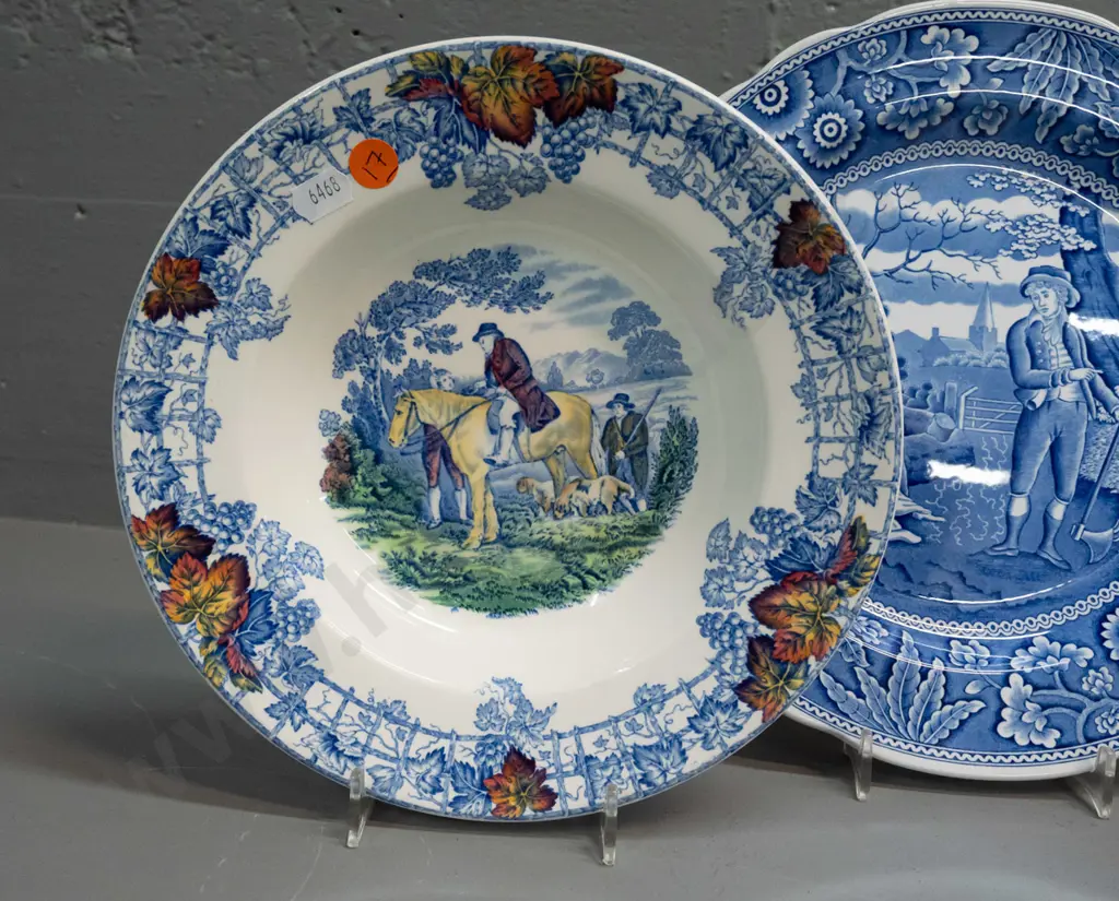 Spode Blue Room Collection "Woodman" pattern plate D-270, cup & saucer, and a vintage Spode hand painted bowl Image 1++
