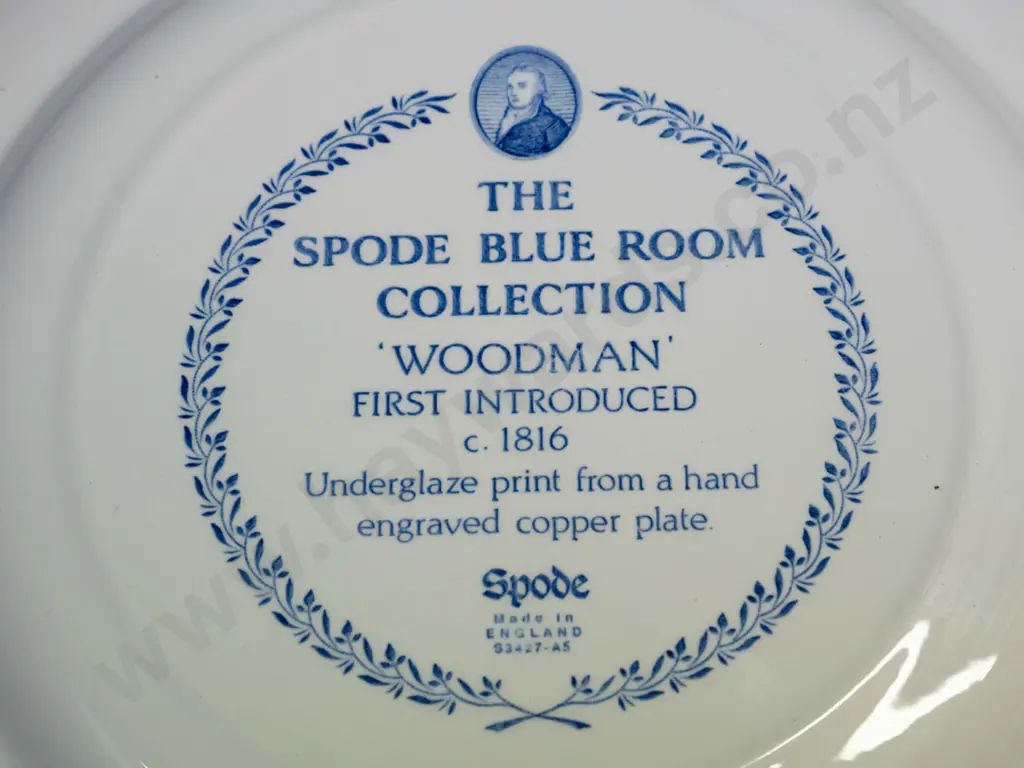 Spode Blue Room Collection "Woodman" pattern plate D-270, cup & saucer, and a vintage Spode hand painted bowl Image 1++