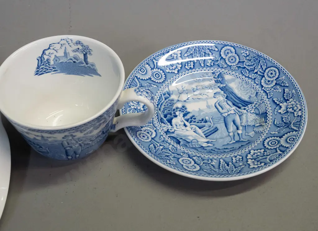 Spode Blue Room Collection "Woodman" pattern plate D-270, cup & saucer, and a vintage Spode hand painted bowl Image 1++