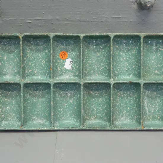 Champion speckled green enamel gem iron tray - some chips and wear L-320 W-160