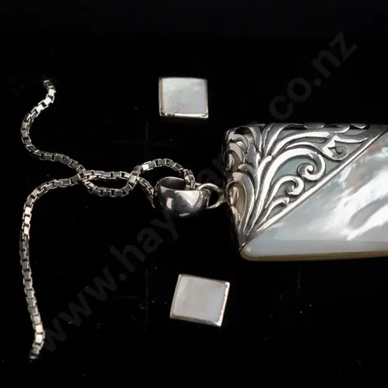 sterling silver and shell earring and necklace set