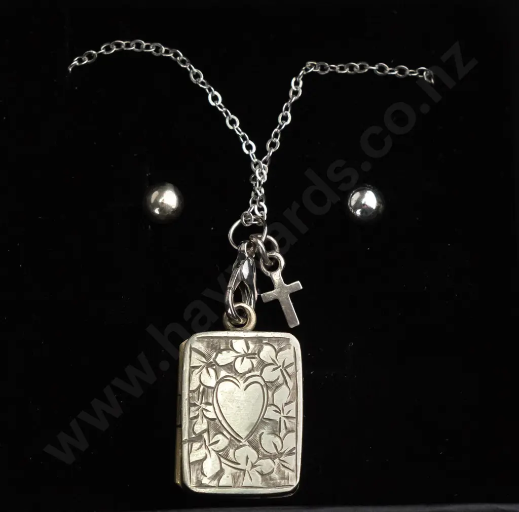 sterling silver earring and locket set Image 1++
