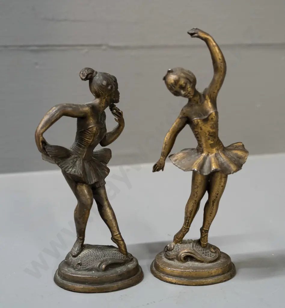 4 retro small cast brass ballerina figures with rococo style bases - tallest is H-125 Image 1++