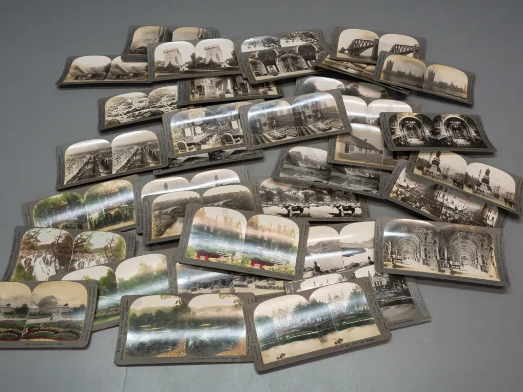 38 assorted stereoscope view cards, some hand coloured, English, European and Canadian scenes Image 1++