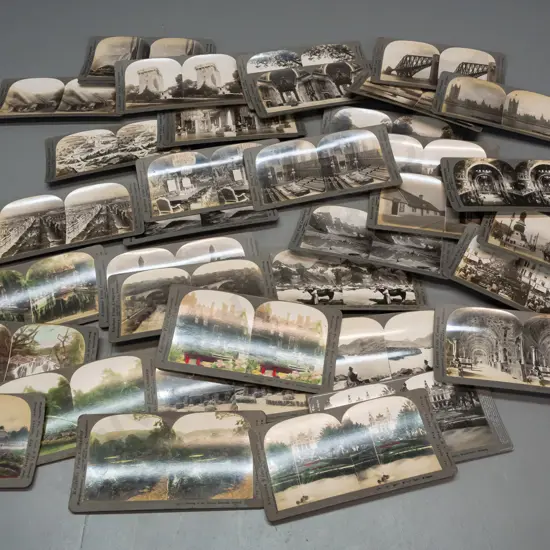 38 assorted stereoscope view cards, some hand coloured, English, European and Canadian scenes