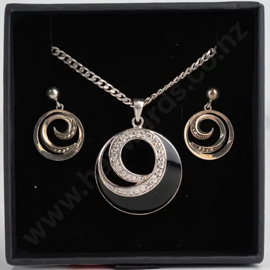 cz and sterling silver earring and necklace set