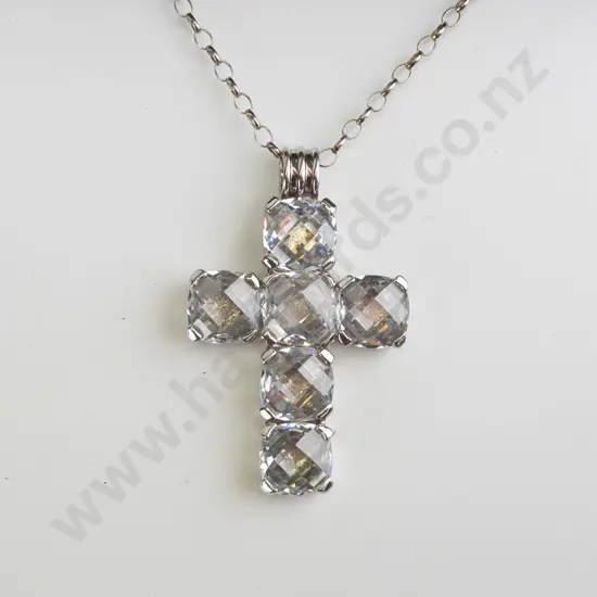 silver 'Kagi' crystal cross necklace chain stamped 925