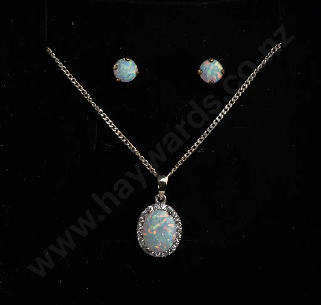 opal and sterling silver earring and necklace set Image 1++