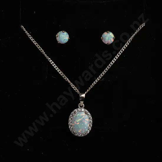 opal and sterling silver earring and necklace set