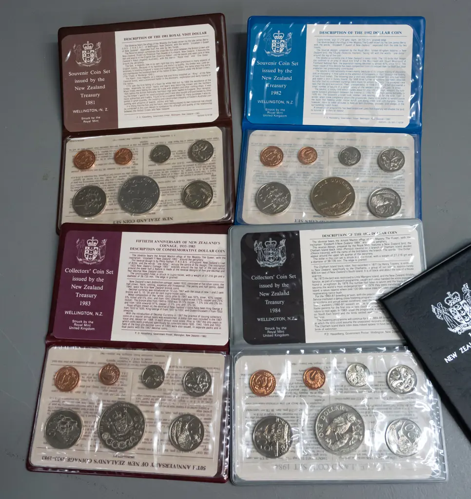 4x NZ coin collector sets: 1981 1982 1983 1984 w/extra 1984 case Image 1++