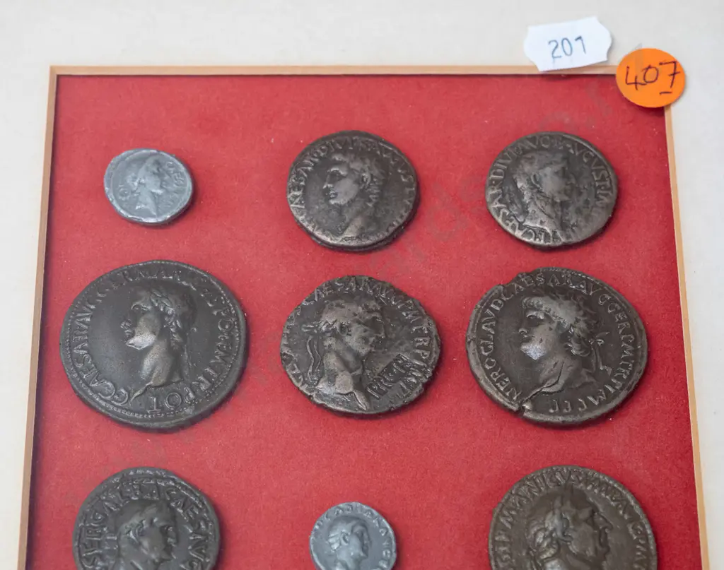 group of framed reproduction Roman coins - frame is H-250 W-200 Image 1++