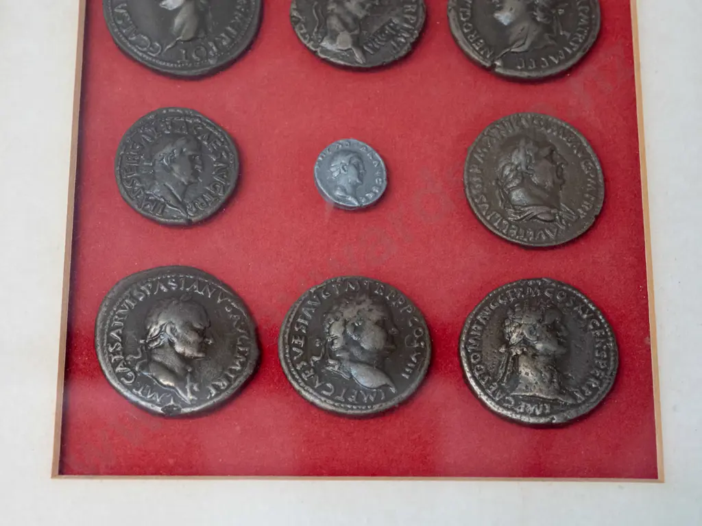 group of framed reproduction Roman coins - frame is H-250 W-200 Image 1++
