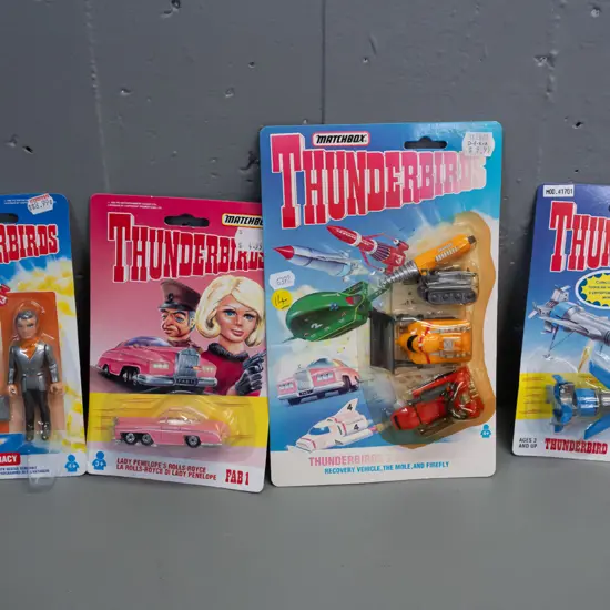 4 carded Matchbox Thunderbirds figures and vehicles dated 1993 & 1994 - Lady Penelope's Rolls Royce, Jeff Tracy,