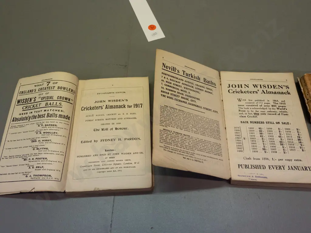 3 Wisden Cricketer's Almanack books - 1917 (hard to read) 1918 and 1919 - wear & marks, bindings in poor shape Image 1++