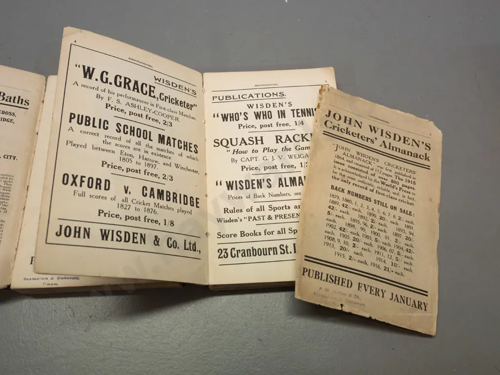 3 Wisden Cricketer's Almanack books - 1917 (hard to read) 1918 and 1919 - wear & marks, bindings in poor shape Image 1++