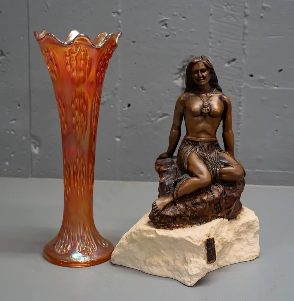 composite 'Pania of the Reef' figure with Allan Davey mark and sticker on base - some peeling finish - and a marigold Image 1++