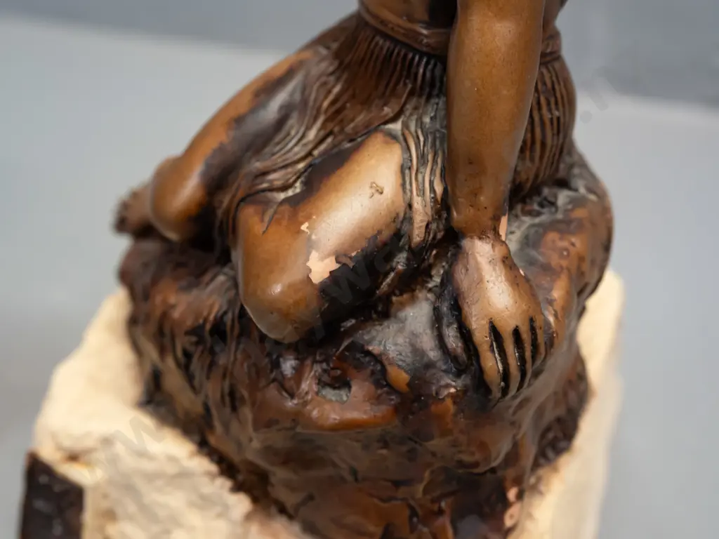 composite 'Pania of the Reef' figure with Allan Davey mark and sticker on base - some peeling finish - and a marigold Image 1++