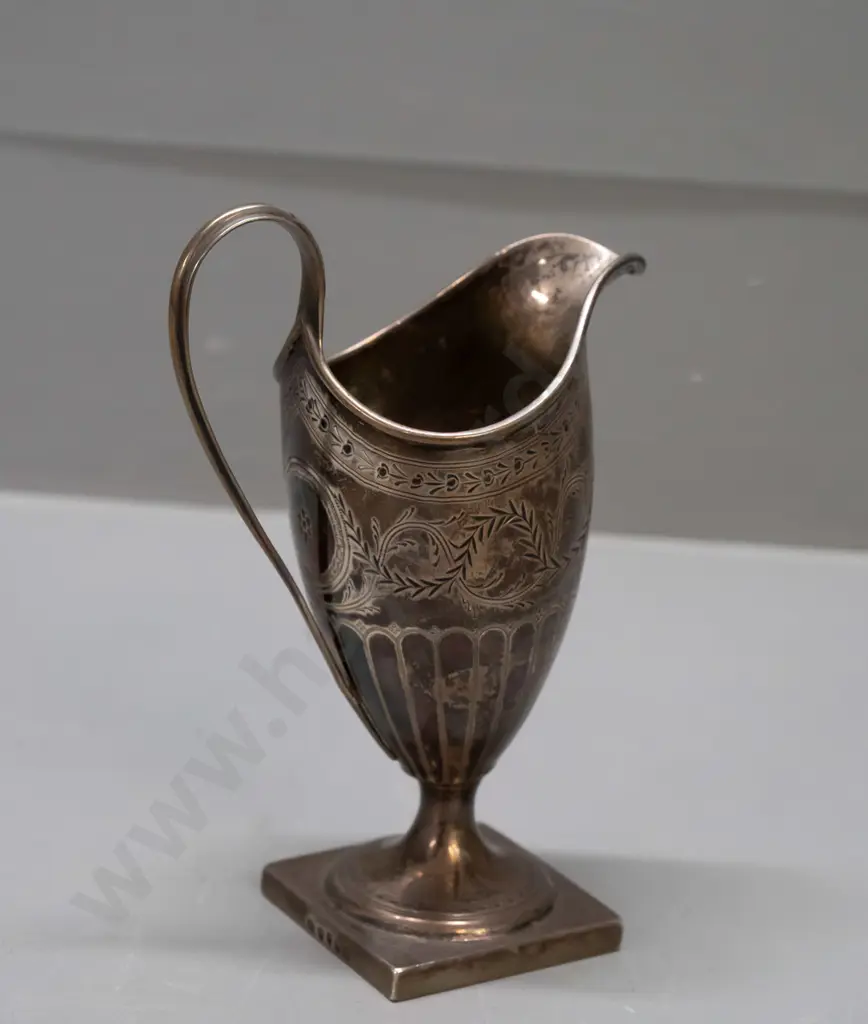 small hallmarked sterling silver helmet-shaped jug with monogram - slight dent/bend in stem H-150 Image 1++