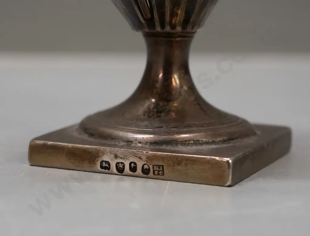 small hallmarked sterling silver helmet-shaped jug with monogram - slight dent/bend in stem H-150 Image 1++