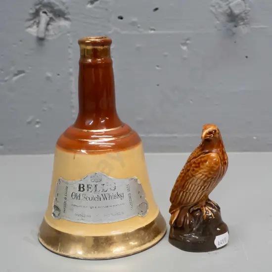 Beswick Beneagles whisky small decanter and a Wade / Bell's Scotch whisky bottle - cork broken, some contents, chips to