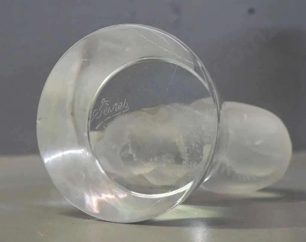 Sevres France crystal frosted polar bear on clear conical base and a Bohemia West German candlestick with oval cut to Image 1++