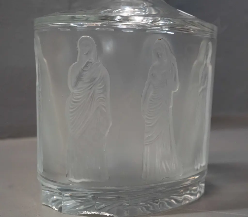 Lalique France "Femme à l'Antique" impressed frosted and clear whisky decanter with stopper - chips all around base and Image 1++