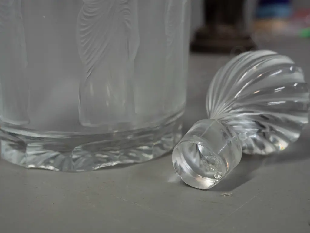 Lalique France "Femme à l'Antique" impressed frosted and clear whisky decanter with stopper - chips all around base and Image 1++