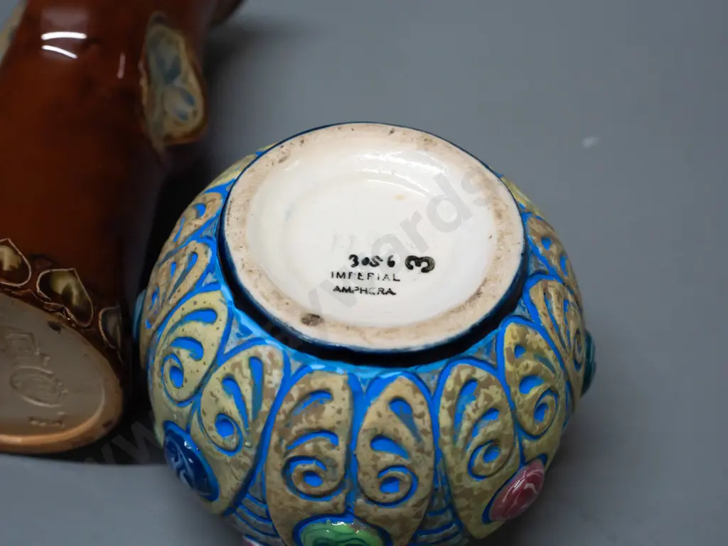 2 small Royal Dolton stoneware vases - taller is H-150 - and an Imperial Amphora pot Image 1++