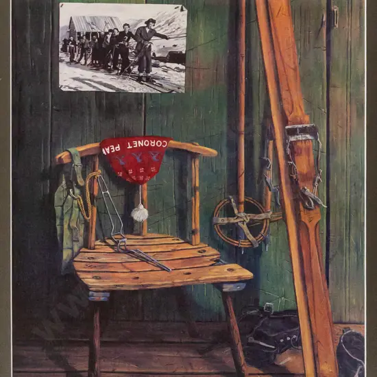 Thomas L Brown - framed ltd edition print 237/300 - various vintage ski gear H450 W300